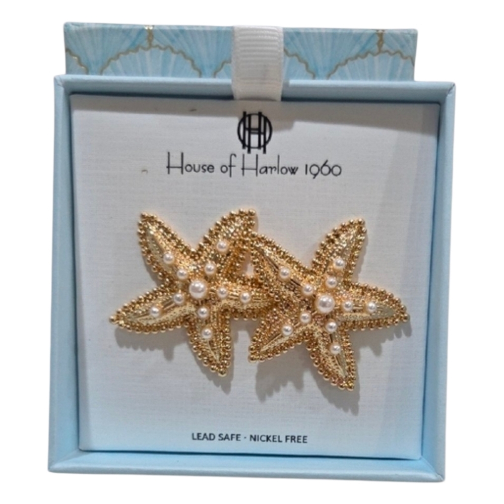 💛▪️House of Harlow ▪️1960 Beautiful Gold Starfish Pearl Stud Earrings